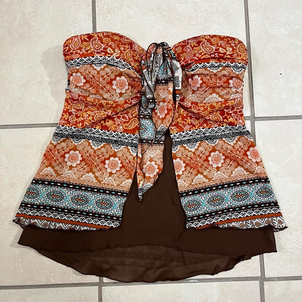 Bohemian Strapless Top with Tie Front